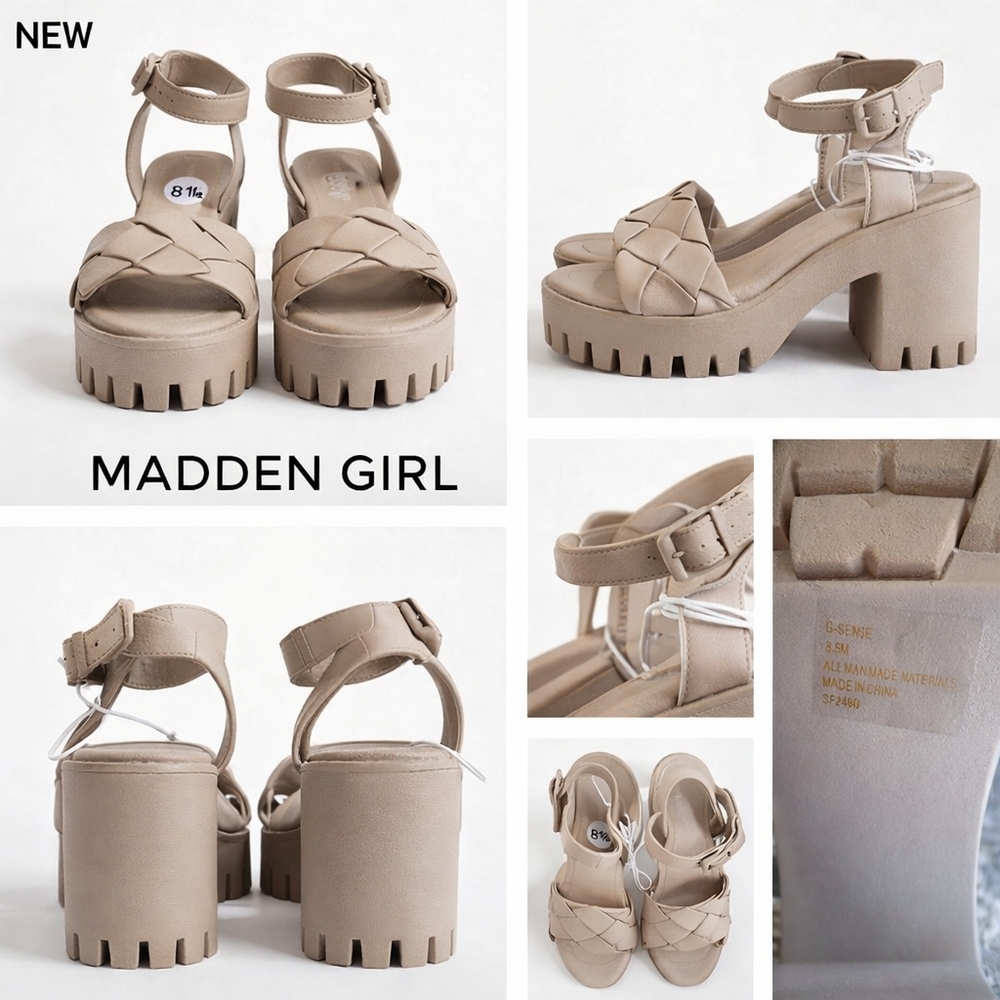 Madden Girl NEW G'Sense Lug Sole Sandals Sz 8.5 In Nude/Taupe Boho Y2K 90's